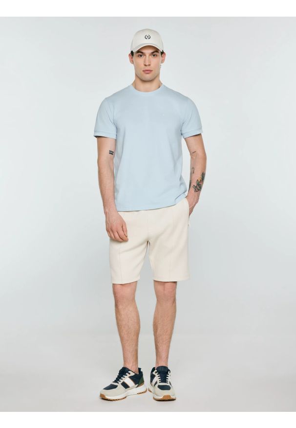 Big-Star - Koszulka męska bawełniana z subtelnym nadrukiem błękitna Wlader 400. Okazja: na co dzień. Kolor: niebieski. Materiał: bawełna. Wzór: nadruk. Styl: sportowy, klasyczny, casual