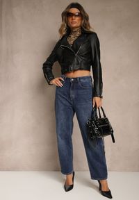 Renee - Niebieskie Bawełniane Jeansy Mom Fit z Wysokim Stanem Nelinela. Okazja: na co dzień. Stan: podwyższony. Kolor: niebieski. Styl: klasyczny, casual
