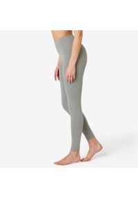 DOMYOS - Legginsy fitness damskie Domyos slim. Kolor: szary. Materiał: materiał, elastan, bawełna. Długość: długie. Sport: fitness #1