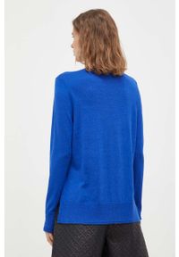 BOSS sweter damski kolor niebieski lekki. Kolor: niebieski. Materiał: dzianina. Długość rękawa: długi rękaw. Długość: długie. Styl: klasyczny #6