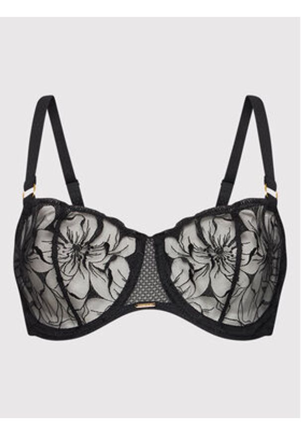 Chantelle Biustonosz balkonetka Fleurs C12M50 Czarny. Kolor: czarny. Materiał: syntetyk