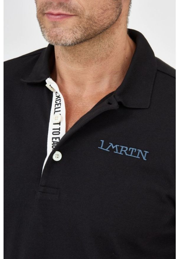 La Martina - LA MARTINA Czarna męska koszulka polo, Rozmiar L. Typ kołnierza: polo. Kolor: czarny. Materiał: jersey