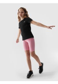 4f - 4F Legginsy kolarki dzianinowe dziewczęce - jasny róż 134/140 (8-10 lat). Okazja: na co dzień. Stan: obniżony. Kolor: różowy. Materiał: dzianina. Długość: krótkie. Wzór: ze splotem, jednolity, gładki. Sezon: lato. Styl: sportowy, casual #1