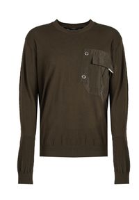 Les Hommes Sweter | LKK102-606A | Classic Fit Jumper | Mężczyzna | Khaki, Wojskowa Zieleń. Okazja: na co dzień. Kolor: brązowy. Materiał: bawełna. Styl: militarny