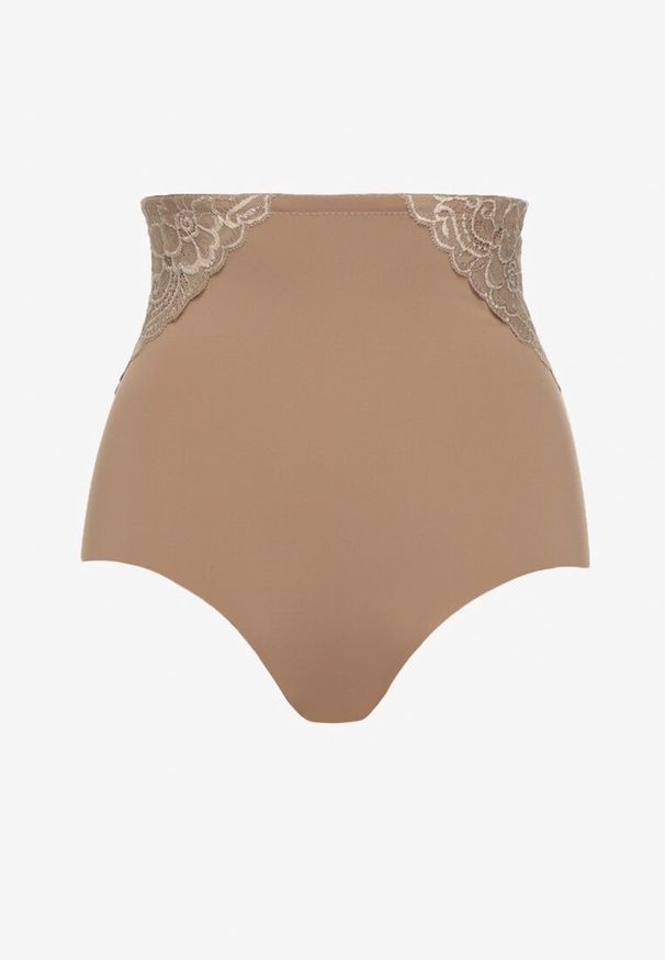 Renee - Ciemnobeżowe Majtki Modelujące High Waist Savirolle. Stan: podwyższony. Kolor: beżowy. Materiał: jeans