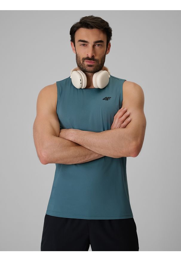 4f - 4F Koszulka treningowa regular szybkoschnąca męska - turkusowa L. Kolor: turkusowy. Materiał: materiał, włókno. Sport: fitness