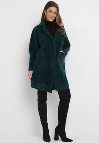 Born2be - Ciemnozielony Płaszcz z Bawełną Oversize Klepheia. Okazja: na co dzień. Kolor: zielony. Materiał: bawełna. Wzór: jednolity. Styl: casual #4