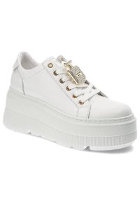 CheBello - Białe Modne Sneakersy Chebello Damskie Obuwie Na Platformie. Okazja: na spacer, na spotkanie biznesowe. Kolor: biały. Obcas: na platformie. Sport: turystyka piesza