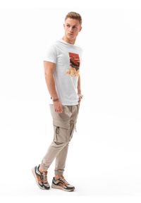 Ombre Clothing - T-shirt męski z nadrukiem - biały V-10A S1434 - XXL. Kolor: biały. Materiał: bawełna. Wzór: nadruk. Styl: klasyczny #3