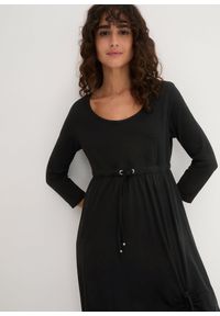 bonprix - Sukienka shirtowa, rękawy 3/4. Kolor: czarny. Długość: maxi