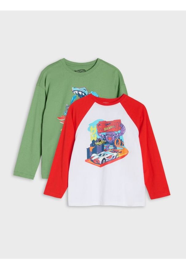 Sinsay - Bawełniane koszulki z nadrukiem 2 pack Hot Wheels - wielobarwny. Materiał: bawełna. Wzór: nadruk