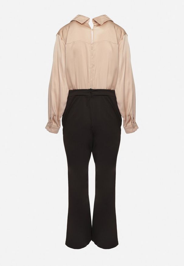 Born2be - Czarno-Beżowy Elegancki Kombinezon z Kopertową Górą i Szerokim Dołem Boleeti. Okazja: na co dzień. Kolor: czarny. Styl: elegancki