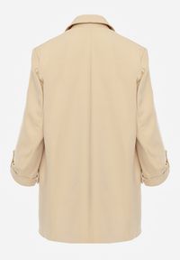 Renee - Beżowa Niezapinana Marynarka z Rękawami 3/4 i Kieszeniami na Klapy Farsana. Kolor: beżowy. Wzór: jednolity #4