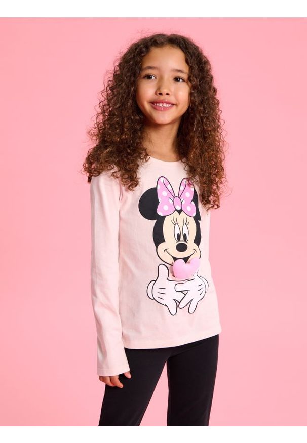 Sinsay - Koszulka z długimi rękawami Minnie Mouse - różowy. Kolor: różowy. Długość rękawa: długi rękaw. Długość: długie. Wzór: motyw z bajki