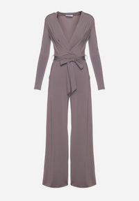 Born2be - Szary Kombinezon z Kopertowym Dekoltem Cizine. Okazja: na co dzień. Kolor: szary. Materiał: wiskoza. Długość rękawa: długi rękaw. Długość: długie. Styl: casual #2