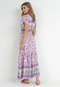 Born2be - Fioletowa Sukienka Maxi z Guzikami i Koronkowym Dekoltem Cristyn. Kolor: fioletowy. Materiał: koronka. Sezon: wiosna, lato. Długość: maxi #2