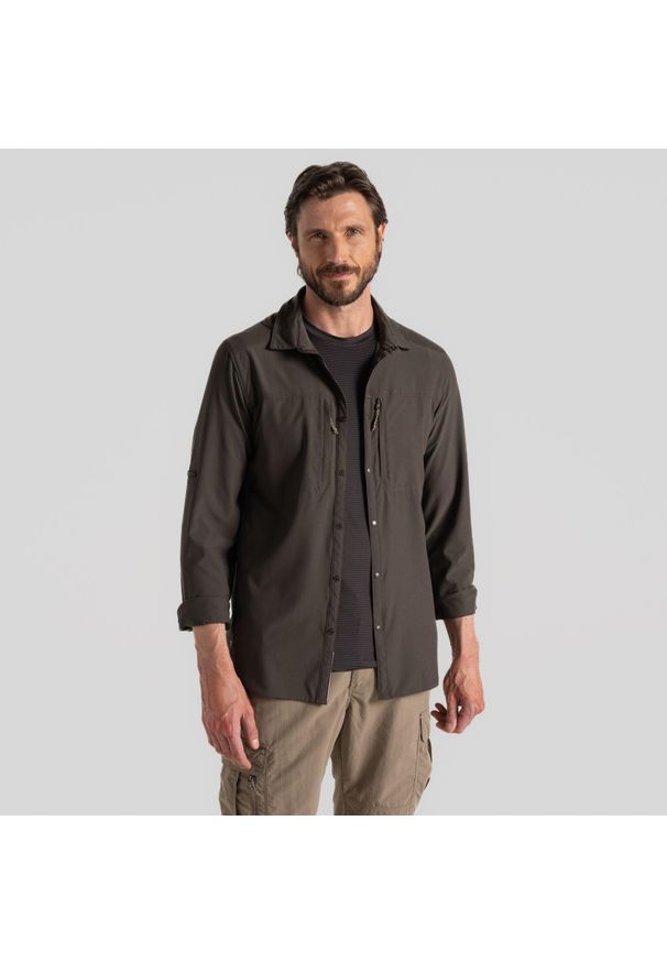 CRAGHOPPERS - Koszula podróżnicza męska Craghoppers NosiLife Pro LS Shirt V. Okazja: na co dzień. Kolor: zielony. Styl: casual