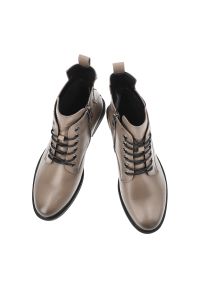 Szare Botki Vinceza Ocieplane Buty Damskie. Zapięcie: sznurówki. Kolor: szary. Materiał: skóra, materiał. Szerokość cholewki: normalna. Sezon: zima, jesień. Obcas: na obcasie. Styl: klasyczny, elegancki. Wysokość obcasa: niski #2