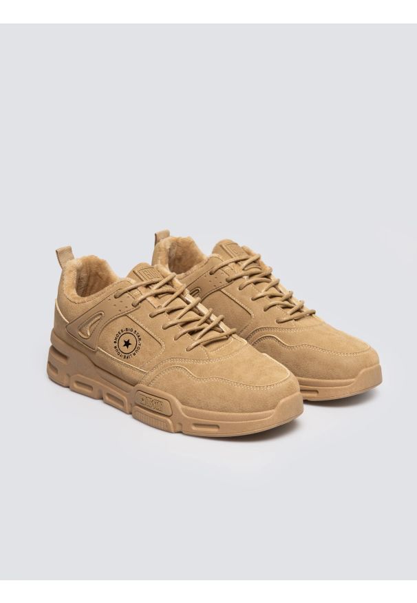 Big-Star - Sneakersy męskie ze skóry ekologicznej beżowe OO174578 801. Okazja: na co dzień. Nosek buta: okrągły. Kolor: beżowy. Materiał: skóra ekologiczna