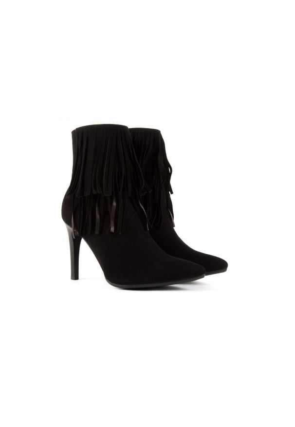 Botki Bayla-128 2008 147 Zamsz Czarny, Skóra naturalna. Zapięcie: zamek. Kolor: czarny. Materiał: zamsz. Szerokość cholewki: normalna. Wzór: aplikacja. Obcas: na obcasie. Wysokość obcasa: średni