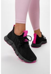 Casu - Czarne sneakersy na platformie buty sportowe sznurowane casu yf607-5a. Kolor: czarny, wielokolorowy, różowy. Obcas: na platformie
