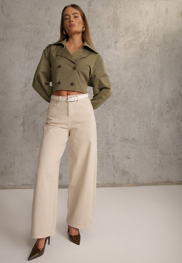 Renee - Beżowe Szerokie Jeansy Bawełniane High Waist Fyrlyss. Okazja: na co dzień. Stan: podwyższony. Kolor: beżowy. Styl: casual, elegancki