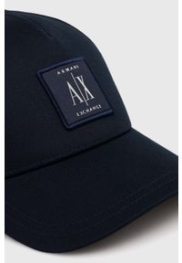 Armani Exchange czapka z daszkiem bawełniana kolor granatowy z aplikacją. Kolor: niebieski. Materiał: bawełna. Wzór: aplikacja #2