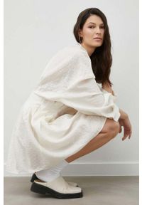 Samsoe & Samsoe - Samsoe Samsoe sukienka kolor beżowy mini rozkloszowana. Kolor: beżowy. Materiał: tkanina, jedwab, materiał, lyocell. Długość rękawa: długi rękaw. Typ sukienki: rozkloszowane. Długość: mini #4