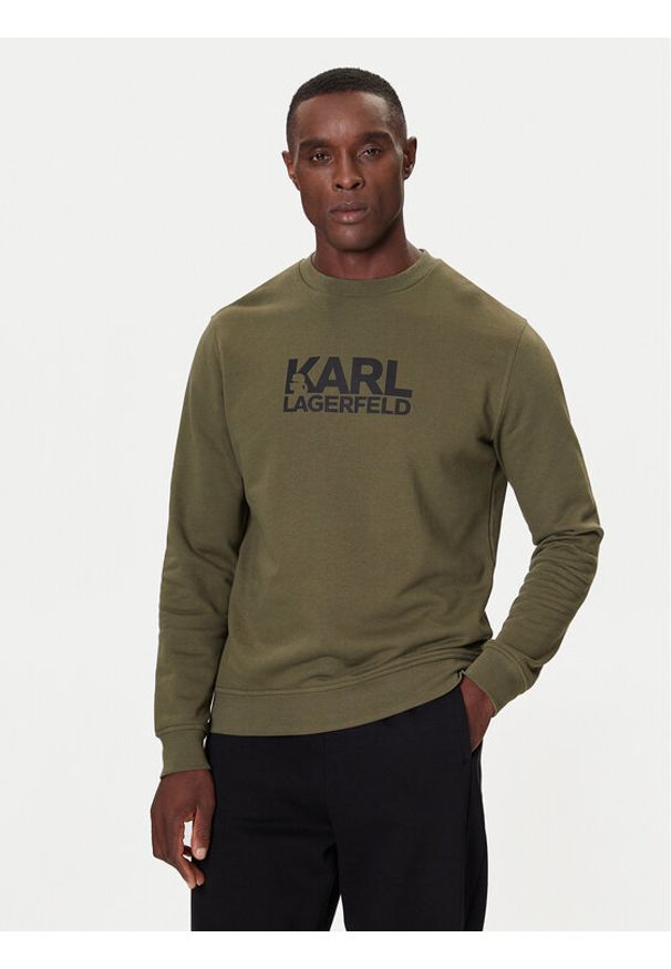 Karl Lagerfeld - KARL LAGERFELD Bluza 705091 554917 Zielony Regular Fit. Typ kołnierza: dekolt w karo. Kolor: zielony. Materiał: bawełna