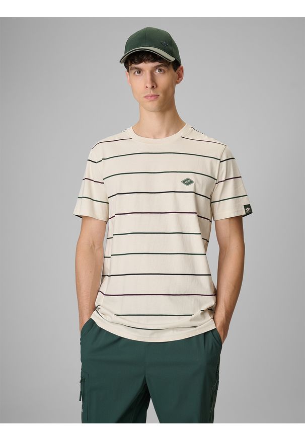 4f - 4F T-shirt regular z nadrukiem męski - beżowy XXL. Okazja: na co dzień. Kolor: beżowy. Materiał: dzianina, bawełna, materiał. Wzór: nadruk. Styl: casual, klasyczny