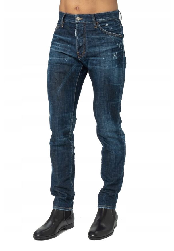 DSQUARED2 Męskie granatowe jeansy cool guy jean, Rozmiar 50. Kolor: wielokolorowy. Wzór: aplikacja