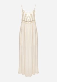 Born2be - Jasnobeżowa Sukienka na Cienkich Ramiączkach z Plecioną Górą o Rozkloszowanym Kroju Wbeviana. Okazja: na co dzień. Kolor: beżowy. Długość rękawa: na ramiączkach. Typ sukienki: proste. Styl: casual #6