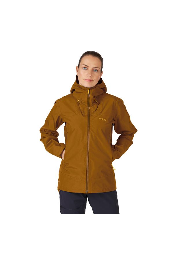 Kurtka przeciwdeszczowa damska Rab Namche GTX Jacket z kapturem. Typ kołnierza: kaptur. Kolor: brązowy