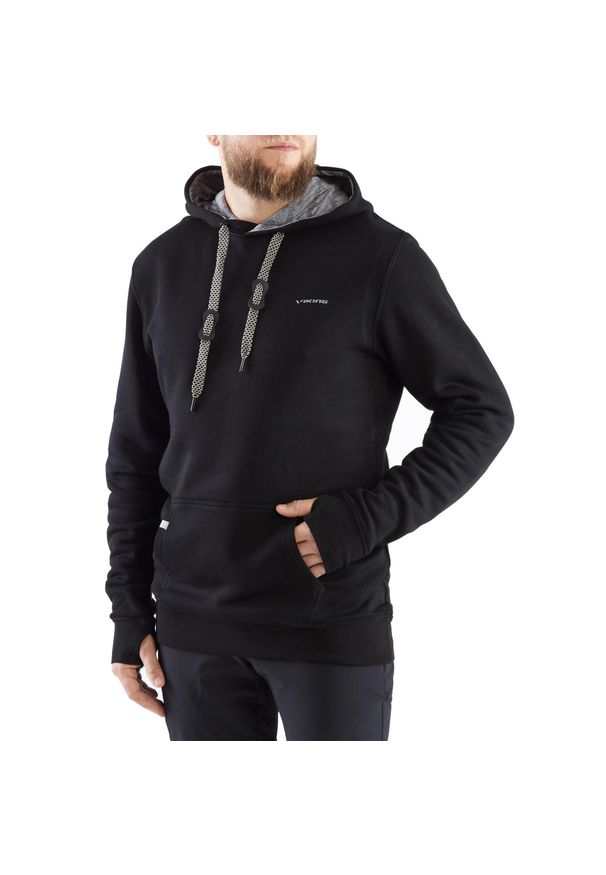 Bluza turystyczna męska Viking Laxa Bamboo z kapturem. Typ kołnierza: kaptur. Kolor: czarny. Styl: sportowy. Sport: turystyka piesza