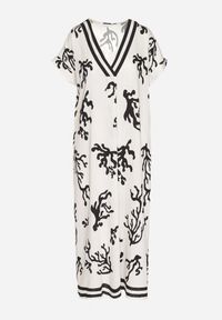 Born2be - Czarno-Beżowa Sukienka z Lnem i Wiskozą o Pudełkowym Kroju Sadirene. Okazja: na co dzień, na spotkanie biznesowe. Kolor: czarny. Materiał: len, wiskoza. Wzór: kwiaty. Sezon: wiosna, lato. Styl: biznesowy, casual, elegancki #2