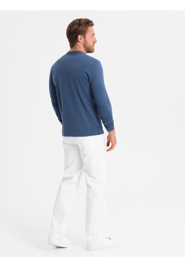 Ombre Clothing - Longsleeve męski z nadrukiem w stylu collegowym - niebieski V2 OM-LSPT-0117 - XL. Kolor: niebieski. Materiał: bawełna. Długość rękawa: długi rękaw. Długość: długie. Wzór: nadruk