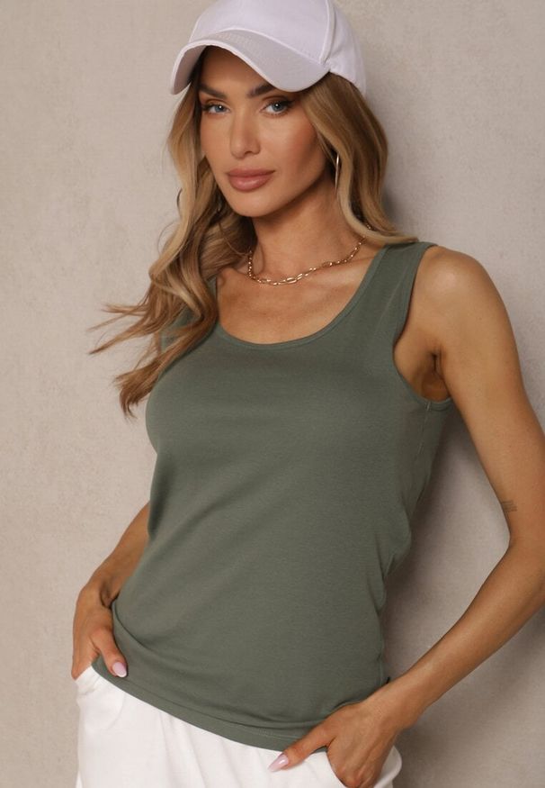 Renee - Ciemnozielony Basicowy Top z Bawełny Fevaine. Okazja: na co dzień. Kolor: zielony. Materiał: bawełna. Styl: klasyczny, casual