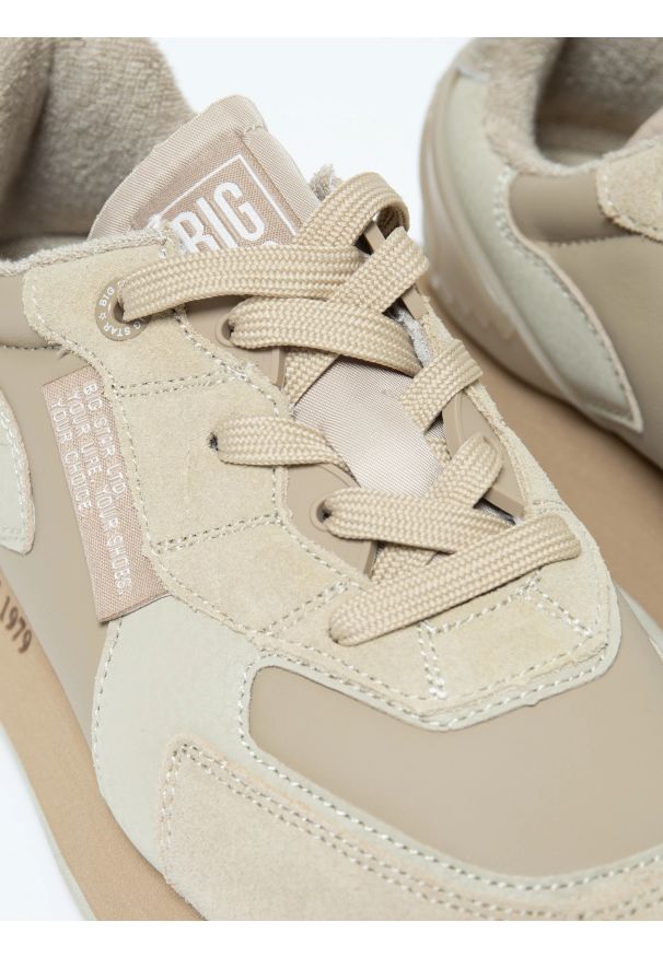 Big-Star - Buty damskie sportowe ze skóry naturalnej beżowe OO274564 801. Okazja: na co dzień. Nosek buta: okrągły. Kolor: beżowy. Materiał: skóra ekologiczna, materiał