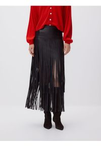 Reserved - Spódnica z frędzlami - ciemnobrązowy. Kolor: brązowy. Materiał: skóra #1