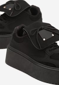 Born2be - Czarne Sneakersy na Grubej Podeszwie z Wywiniętym Językiem i Kokardą Ellisare. Okazja: na co dzień. Kolor: czarny. Materiał: jeans #5