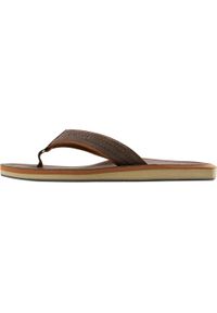 Quiksilver - Japonki Carver męskie. Okazja: na plażę. Kolor: brązowy. Materiał: kauczuk, syntetyk, skóra. Wzór: paski. Styl: sportowy