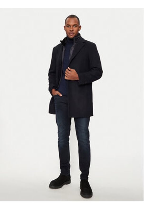 Hechter Paris Płaszcz wełniany 45014 142270 Granatowy Regular Fit. Kolor: niebieski. Materiał: syntetyk, wełna