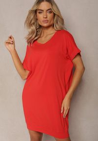 Renee - Czerwona T-shirtowa Sukienka Pudełkowa z Elastycznej Bawełny Ellensa. Kolor: czerwony. Materiał: bawełna. Styl: wakacyjny. Długość: mini #4