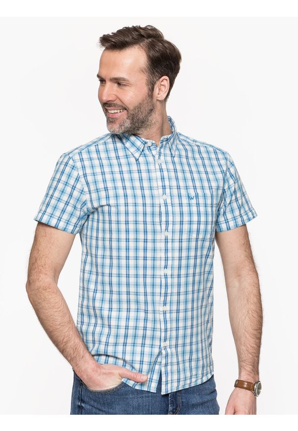 Wrangler - MĘSKA KOSZULA WRANGLER SS 1 PKT SHIRT PARISIAN BLUE W5M44MX96 112130229