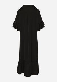 Born2be - Czarna Sukienka Koszulowa z Ozdobną Falbanką Daviravie. Okazja: na co dzień. Kolor: czarny. Typ sukienki: koszulowe. Styl: casual, elegancki, klasyczny #3