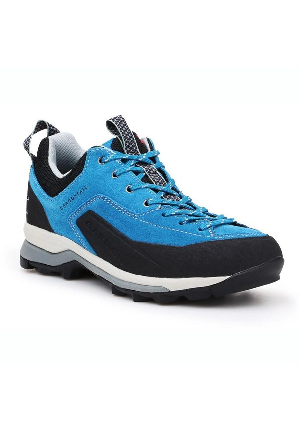Buty trekkingowe damskie Garmont Dragontail. Zapięcie: sznurówki. Kolor: wielokolorowy, niebieski, czarny. Materiał: guma, materiał, syntetyk. Szerokość cholewki: normalna