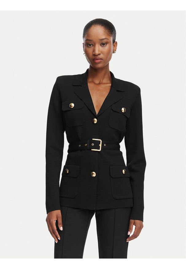 Elisabetta Franchi Marynarka MK-10B-62E2-V600 Czarny Slim Fit. Kolor: czarny. Materiał: wiskoza