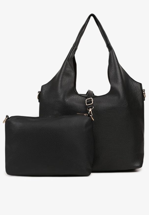 Born2be - Czarna Torebka Typu Shopper z Dodatkową Saszetką i Przeszyciami Latarina. Kolor: czarny. Styl: casual, klasyczny