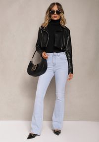 Renee - Jasnoniebieskie Jeansy o Kroju Dzwonów z Bawełny High Waist Navialas. Okazja: na co dzień. Stan: podwyższony. Kolor: niebieski. Styl: casual, retro, elegancki