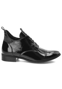 Czarne Botki Armodo Stylowe Skórzane Buty Na Obcasie. Okazja: na spacer. Kolor: czarny. Materiał: lakier, skóra. Szerokość cholewki: normalna. Obcas: na obcasie. Styl: elegancki. Wysokość obcasa: średni #6
